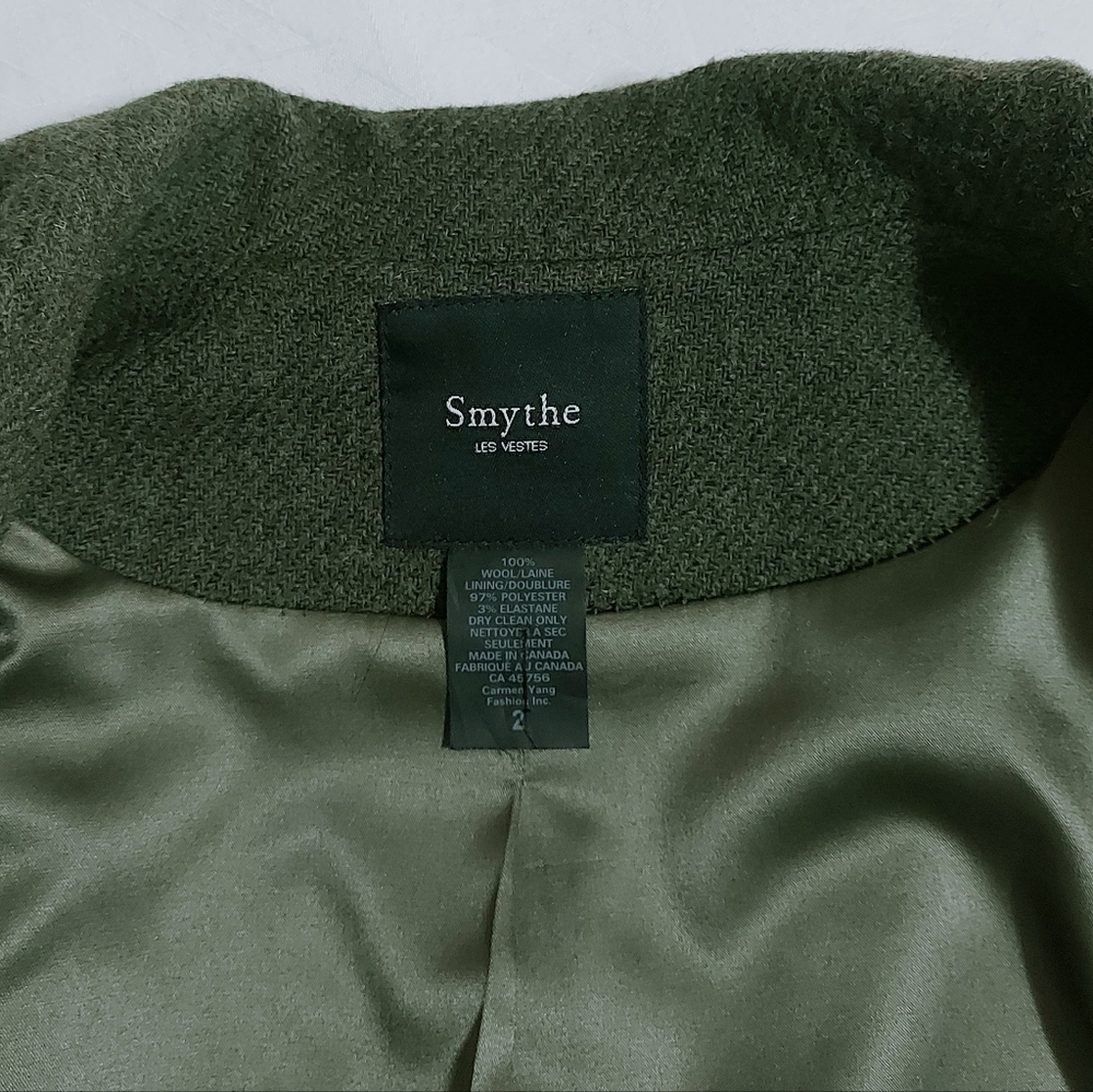 Smythe Wool Double Breasted Jacket Size 2 Green Structured Shoulders Military - Picture 8 of 11